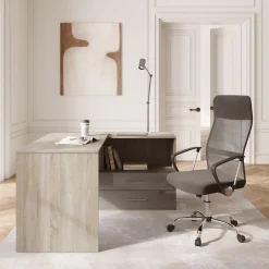 Garnero Arredamenti Scrivanie Ufficio|Scrivanie Ufficio-Scrivania angolare 144x127cm ufficio con cassettiera rovere antracite lucido Time Z