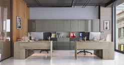 Garnero Arredamenti Scrivanie Ufficio|Scrivanie Ufficio-Scrivania angolare 144x127cm ufficio con cassettiera rovere antracite lucido Time Z