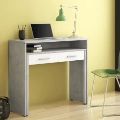 Garnero Arredamenti Scrivanie Ufficio|Scrivanie Ufficio-Scrivania 37/71cm ufficio bianco frassino cemento Maybelle Bianco Opaco - Cemento