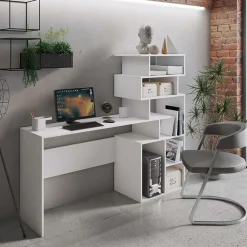 Garnero Arredamenti Scrivanie Per Ragazzi|Scrivanie Ufficio-Scrivania 158/40cm ufficio con libreria bianco frassino Claire