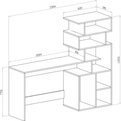 Garnero Arredamenti Scrivanie Per Ragazzi|Scrivanie Ufficio-Scrivania 158/40cm ufficio con libreria bianco frassino Claire