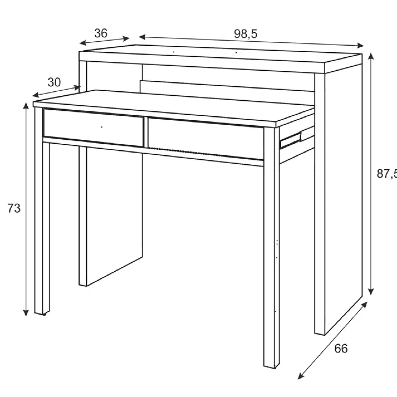 Garnero Arredamenti Scrivanie Per Ragazzi|Scrivanie Ufficio-Scrivania 36/66cm ufficio moderna bianco opaco rovere Adam Gihome®