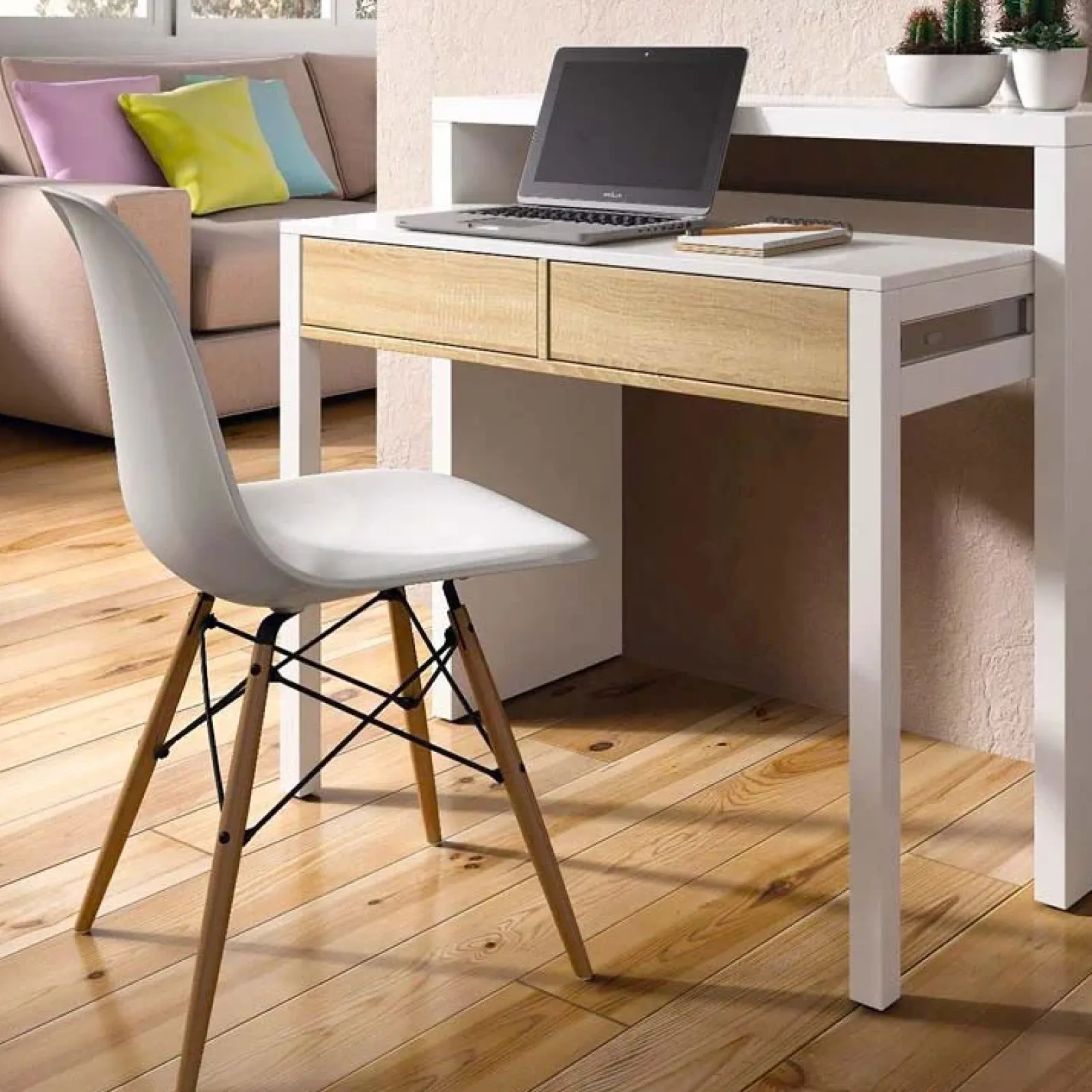 Garnero Arredamenti Scrivanie Per Ragazzi|Scrivanie Ufficio-Scrivania 36/66cm ufficio moderna bianco opaco rovere Adam Gihome®