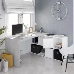 Garnero Arredamenti Scrivanie Per Ragazzi|Scrivanie Ufficio-Scrivania 136/203cm ufficio multiposizione bianco opaco cemento Corner