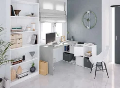 Garnero Arredamenti Scrivanie Per Ragazzi|Scrivanie Ufficio-Scrivania 136/203cm ufficio multiposizione bianco opaco cemento Corner