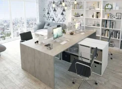 Garnero Arredamenti Scrivanie Per Ragazzi|Scrivanie Ufficio-Scrivania 136/203cm ufficio multiposizione bianco opaco cemento Corner