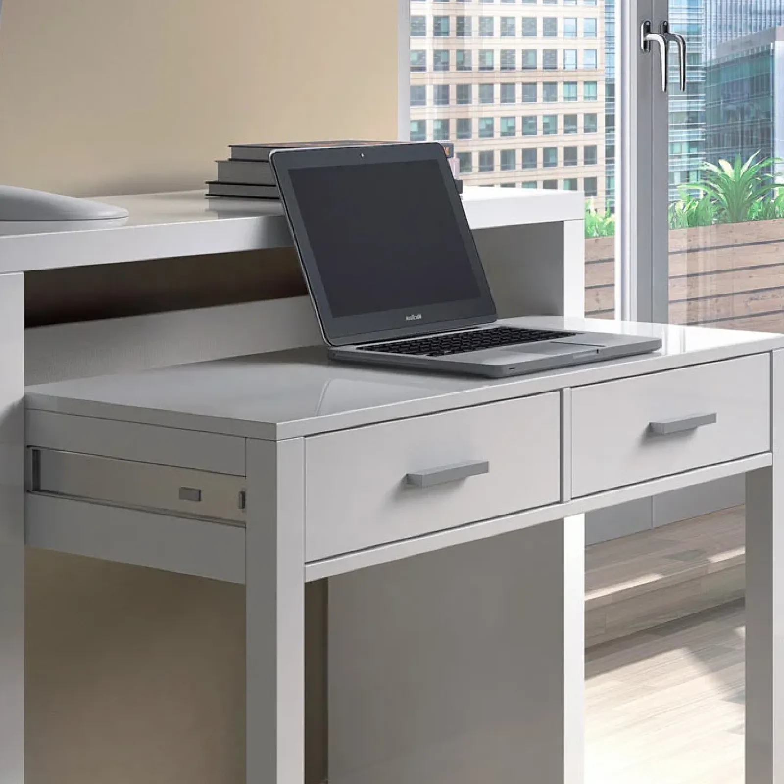 Garnero Arredamenti Consolle Fissa|Consolle Fissa-Scrivania consolle ingresso moderna 99x87cm bianco opaco Anastasia