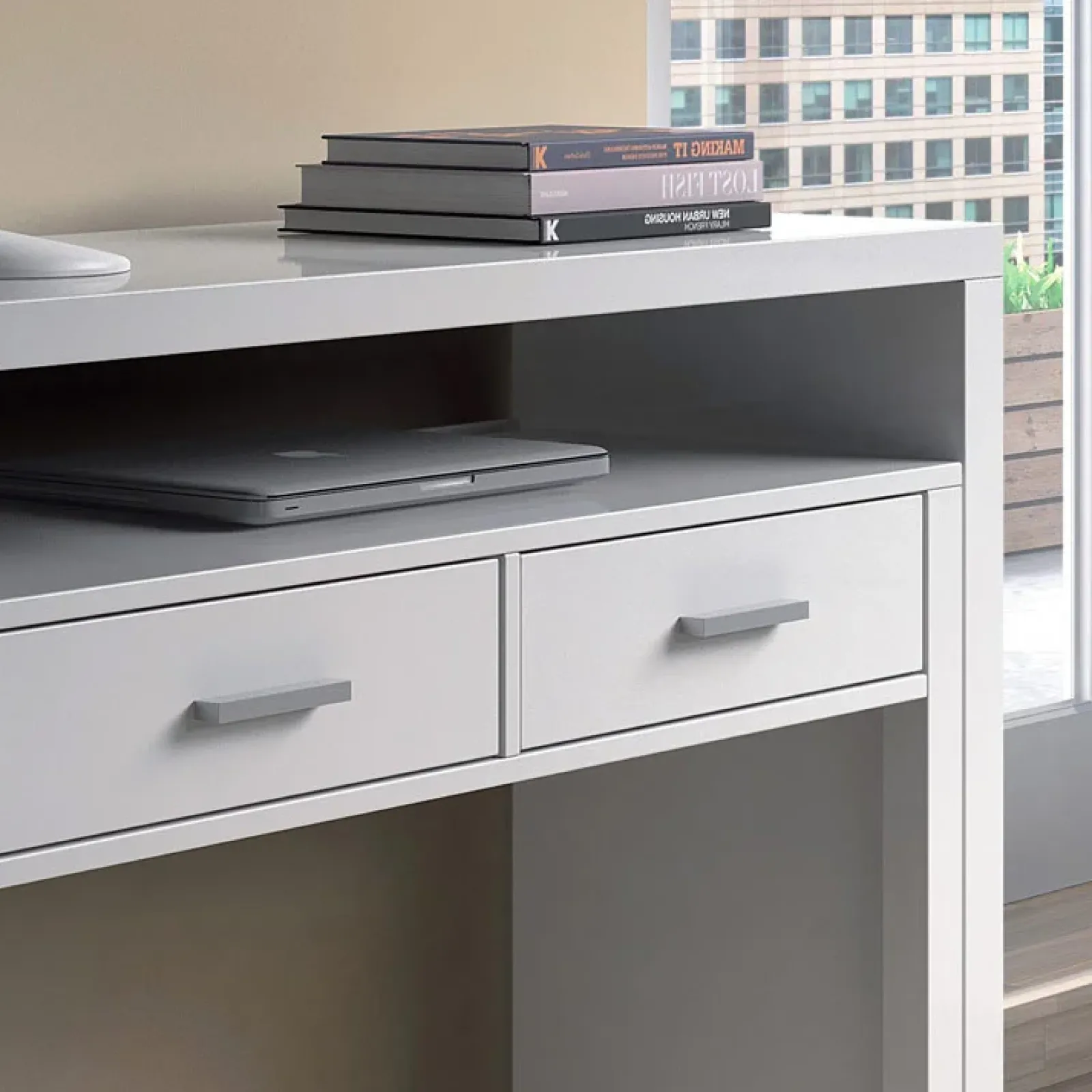 Garnero Arredamenti Consolle Fissa|Consolle Fissa-Scrivania consolle ingresso moderna 99x87cm bianco opaco Anastasia