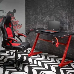 Garnero Arredamenti Scrivanie Per Ragazzi|Scrivanie Ufficio-Scrivania gaming moderna 122x74cm nero rosso Geranio
