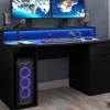 Garnero Arredamenti Scrivanie Per Ragazzi|Scrivanie Ufficio-Scrivania gaming 140x91cm moderna con led 2 cassetti nera Crash