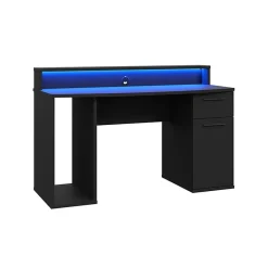Garnero Arredamenti Scrivanie Per Ragazzi|Scrivanie Ufficio-Scrivania gaming 140x91cm moderna con led 2 cassetti nera Crash