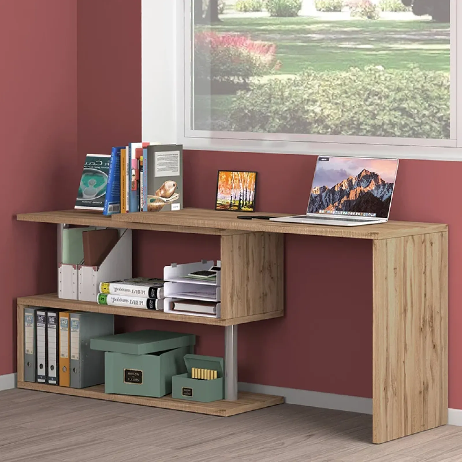 Garnero Arredamenti Scrivanie Ufficio|Scrivanie Ufficio-Scrivania girevole 65-120cm chiaro Havana Rovere