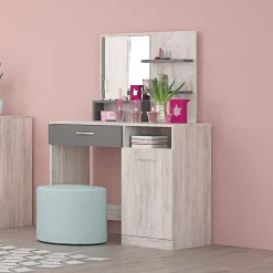 Garnero Arredamenti Scrivanie Per Ragazzi-Scrivania moderna con specchio 90x38cm bianco frassinato grigio Cesare Bianco Frassinato - Grigio