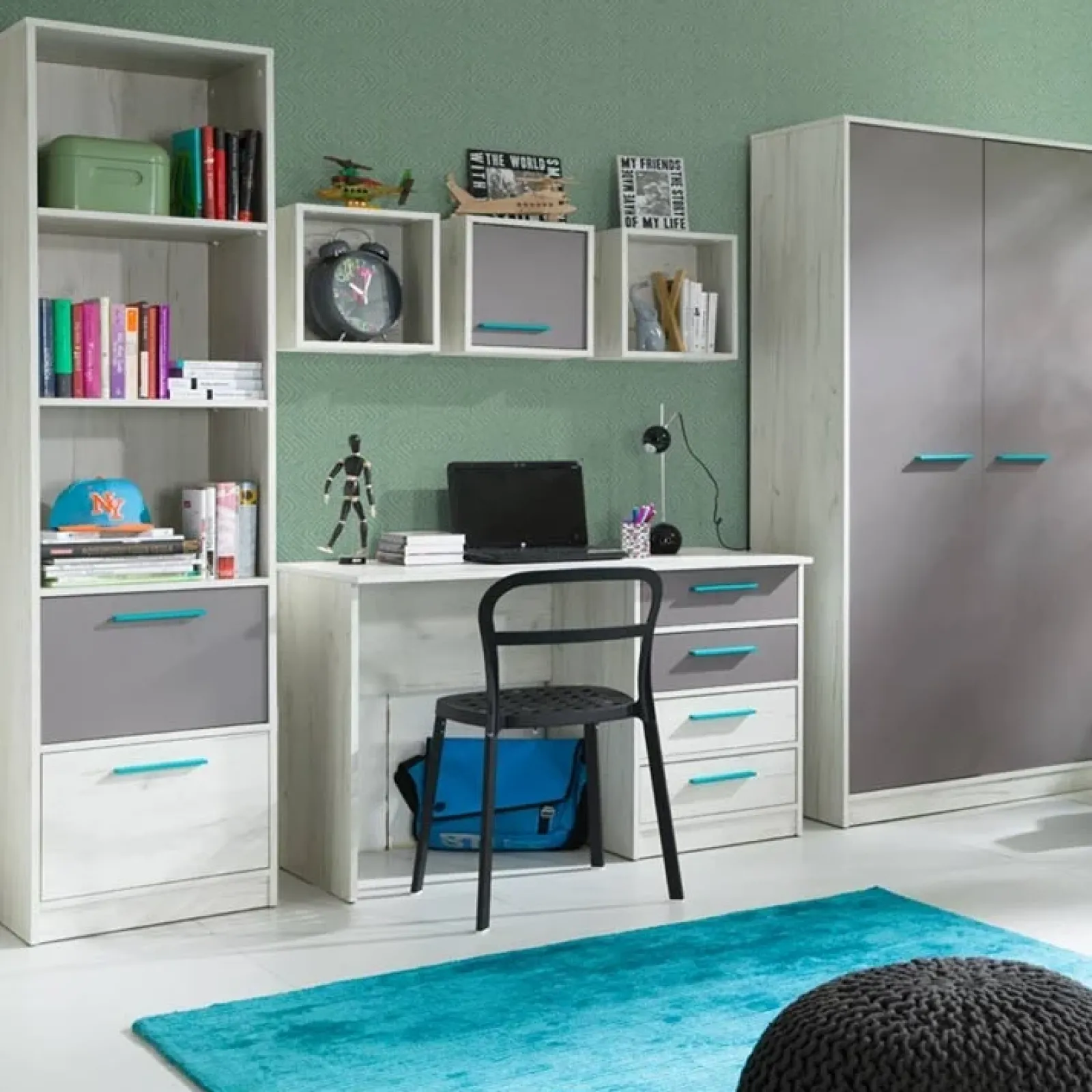 Garnero Arredamenti Scrivanie Per Ragazzi-Scrivania moderna 120x60cm bianco pino grigio blu Maya Gihome®