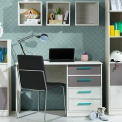 Garnero Arredamenti Scrivanie Per Ragazzi-Scrivania moderna 120x60h cm con 3 cubotti  bianco pino grigio blu Maya Gihome®