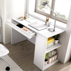 Garnero Arredamenti Scrivanie Per Ragazzi|Scrivanie Ufficio-Scrivania salvaspazio moderna 115x50cm bianco opaco Carter