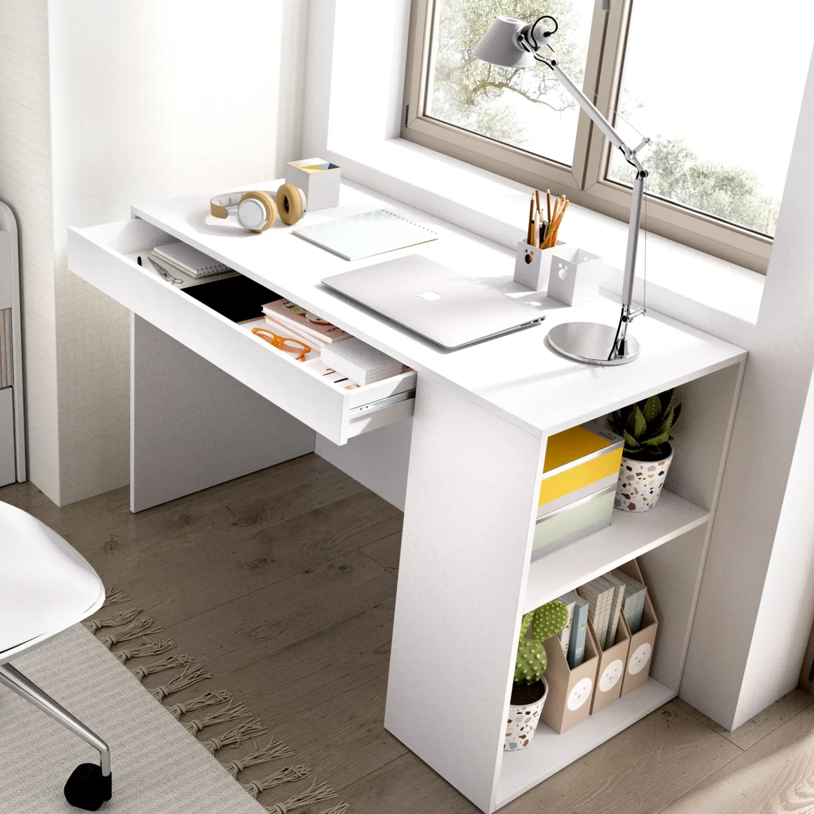 Garnero Arredamenti Scrivanie Per Ragazzi|Scrivanie Ufficio-Scrivania salvaspazio moderna 115x50cm bianco opaco Carter