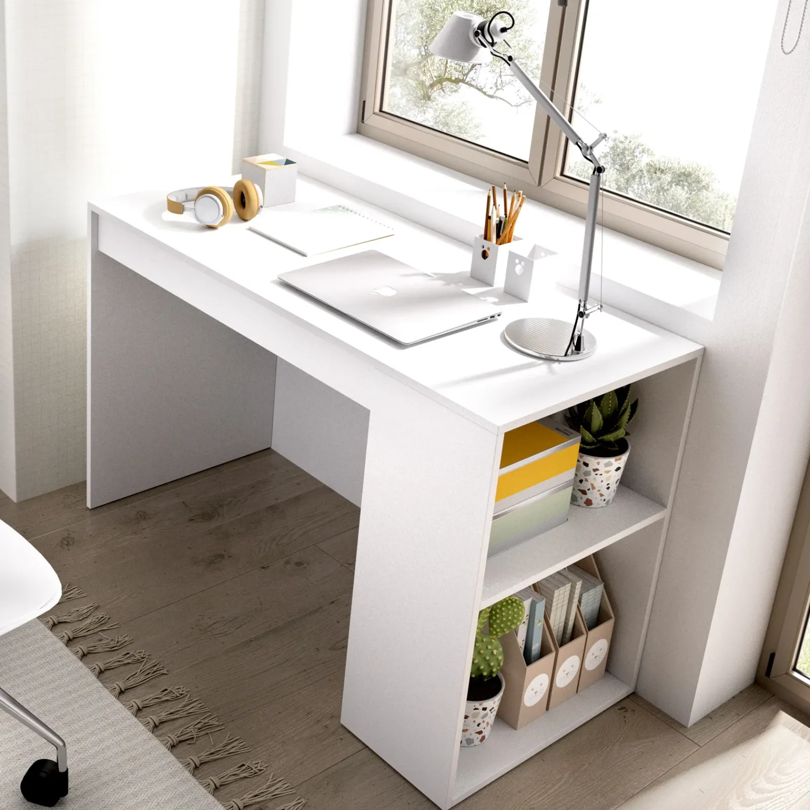 Garnero Arredamenti Scrivanie Per Ragazzi|Scrivanie Ufficio-Scrivania salvaspazio moderna 115x50cm bianco opaco Carter