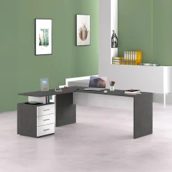 Garnero Arredamenti Scrivanie Ufficio|Scrivanie Ufficio-Scrivania ufficio angolare 180x160cm antracite OfficeScape Antracite - Bianco Lucido