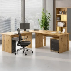 Garnero Arredamenti Scrivanie Ufficio|Scrivanie Ufficio-Scrivania ufficio angolare 228x198cm con cassettiera rovere grafite Woody Rovere Rustico - Grafite