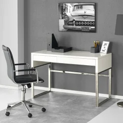Garnero Arredamenti Consolle Fissa|Consolle Fissa-Scrivania ufficio con cassetti 120x76cm bianco laccato lucido Borbone