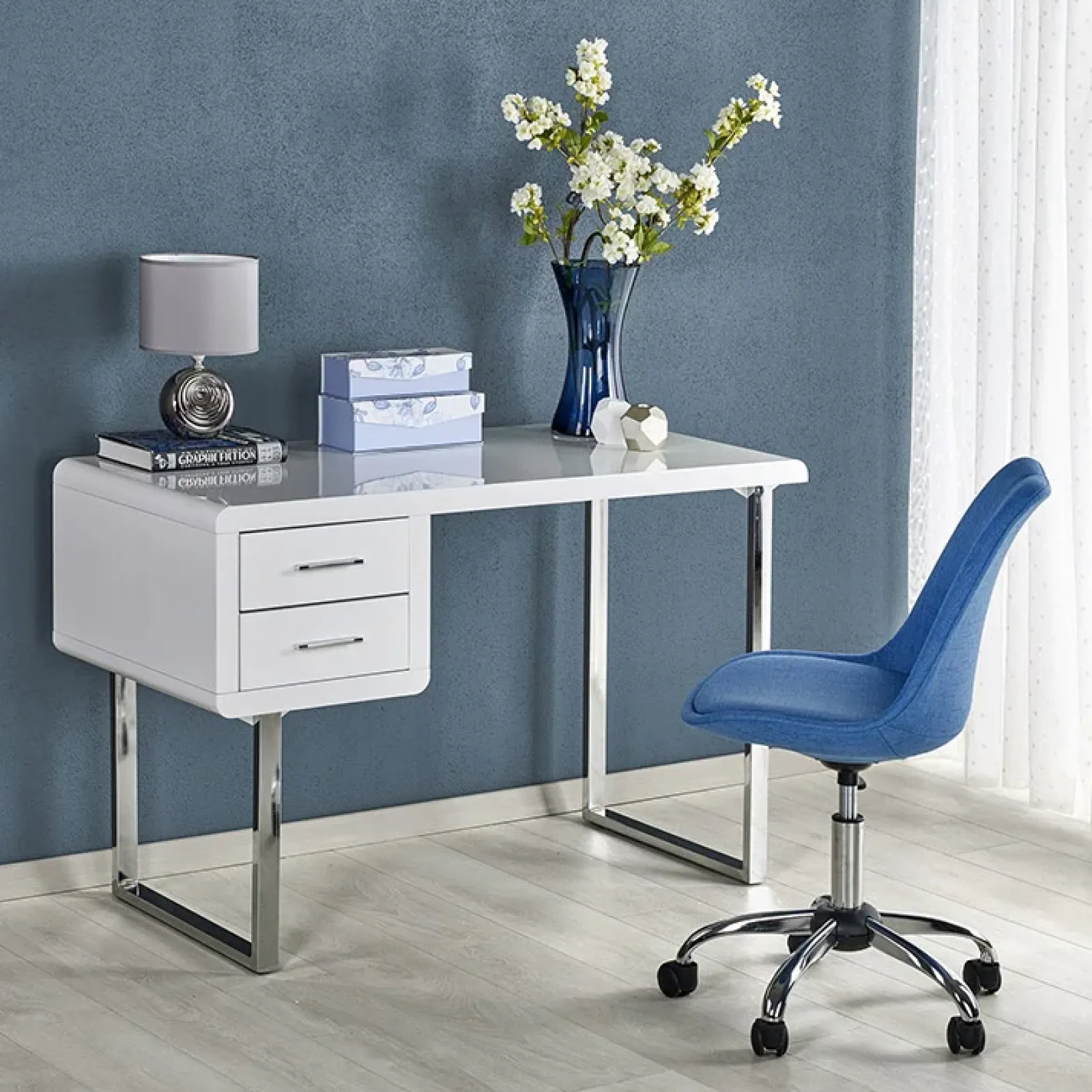 Garnero Arredamenti Consolle Fissa|Consolle Fissa-Scrivania ufficio con cassetti 120x76cm bianco laccato lucido Croset