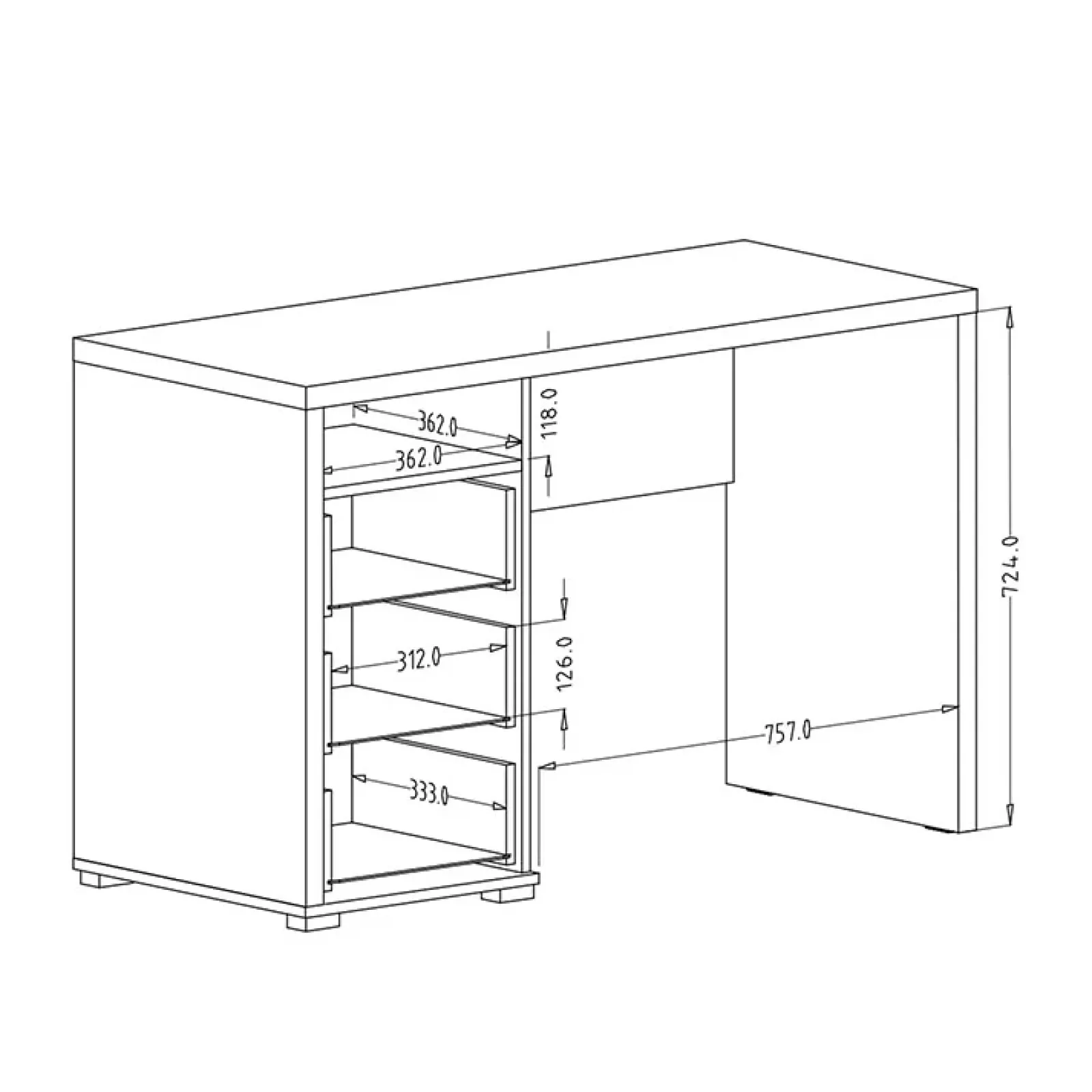 Garnero Arredamenti Scrivanie Per Ragazzi|Scrivanie Ufficio-Scrivania ufficio moderna con cassetti 120x50cm bianco lucido Angus