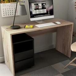 Garnero Arredamenti Scrivanie Per Ragazzi|Scrivanie Ufficio-Scrivania ufficio moderna 130x50cm cassettiera rovere Callum Rovere - Nero opaco