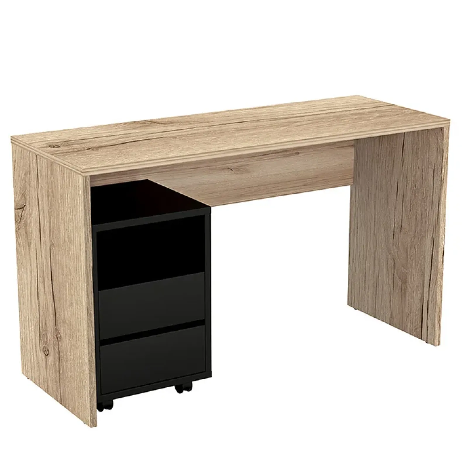 Garnero Arredamenti Scrivanie Per Ragazzi|Scrivanie Ufficio-Scrivania ufficio moderna 130x50cm cassettiera rovere Callum Rovere - Nero opaco