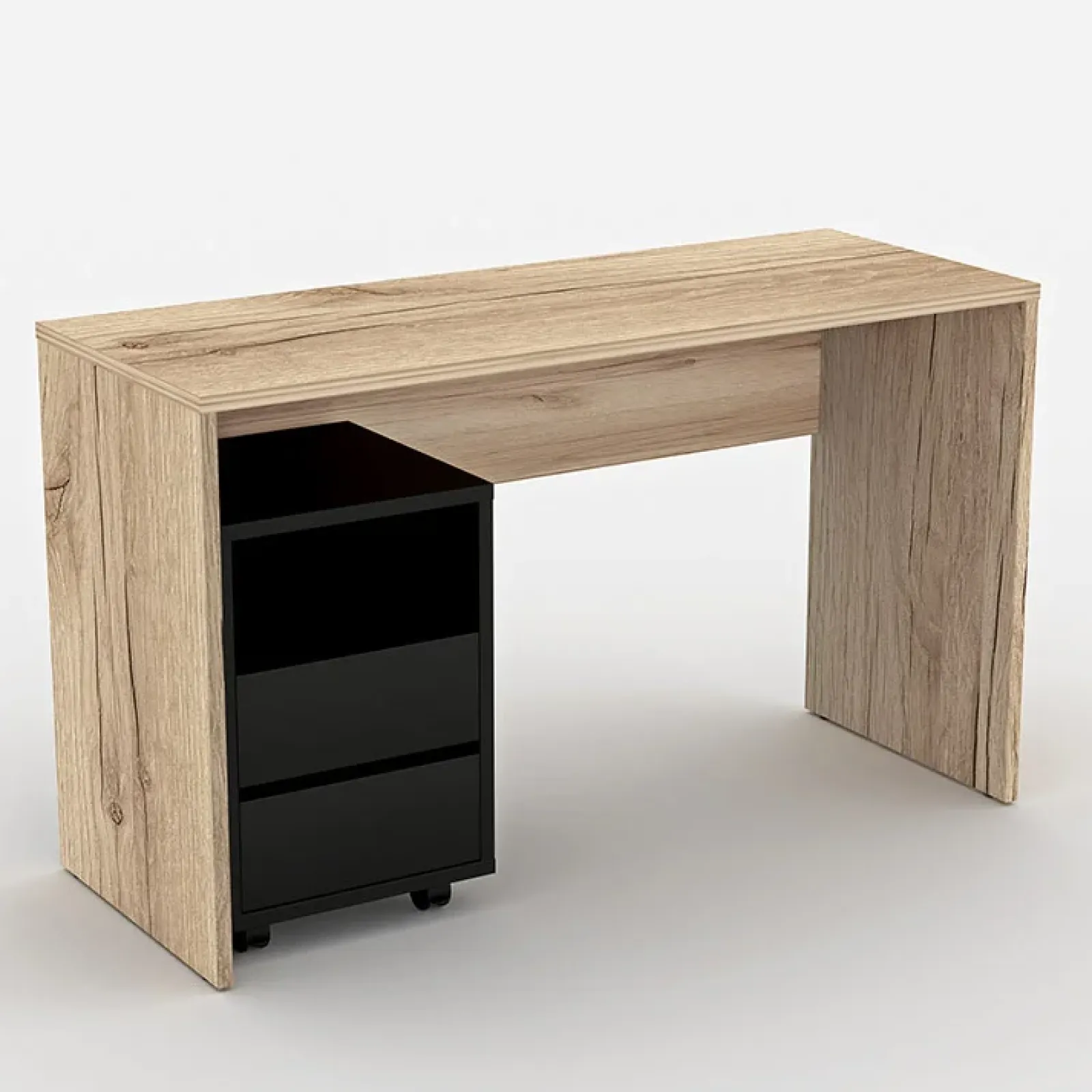 Garnero Arredamenti Scrivanie Per Ragazzi|Scrivanie Ufficio-Scrivania ufficio moderna 130x50cm cassettiera rovere Callum Rovere - Nero opaco