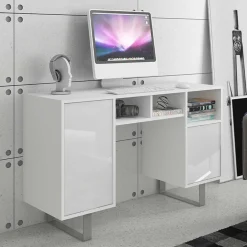 Garnero Arredamenti Scrivanie Per Ragazzi|Scrivanie Ufficio-Scrivania ufficio moderna 120x42cm bianco opaco e lucido Kelli Bianco Opaco - Bianco Lucido