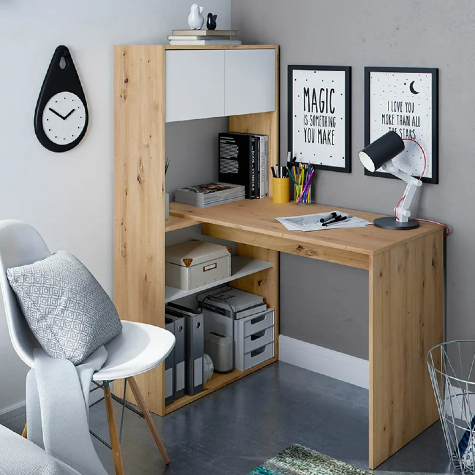 Garnero Arredamenti Scrivanie Per Ragazzi|Scrivanie Ufficio-Scrivania ufficio moderna reversibile rovere bianco artico Grom