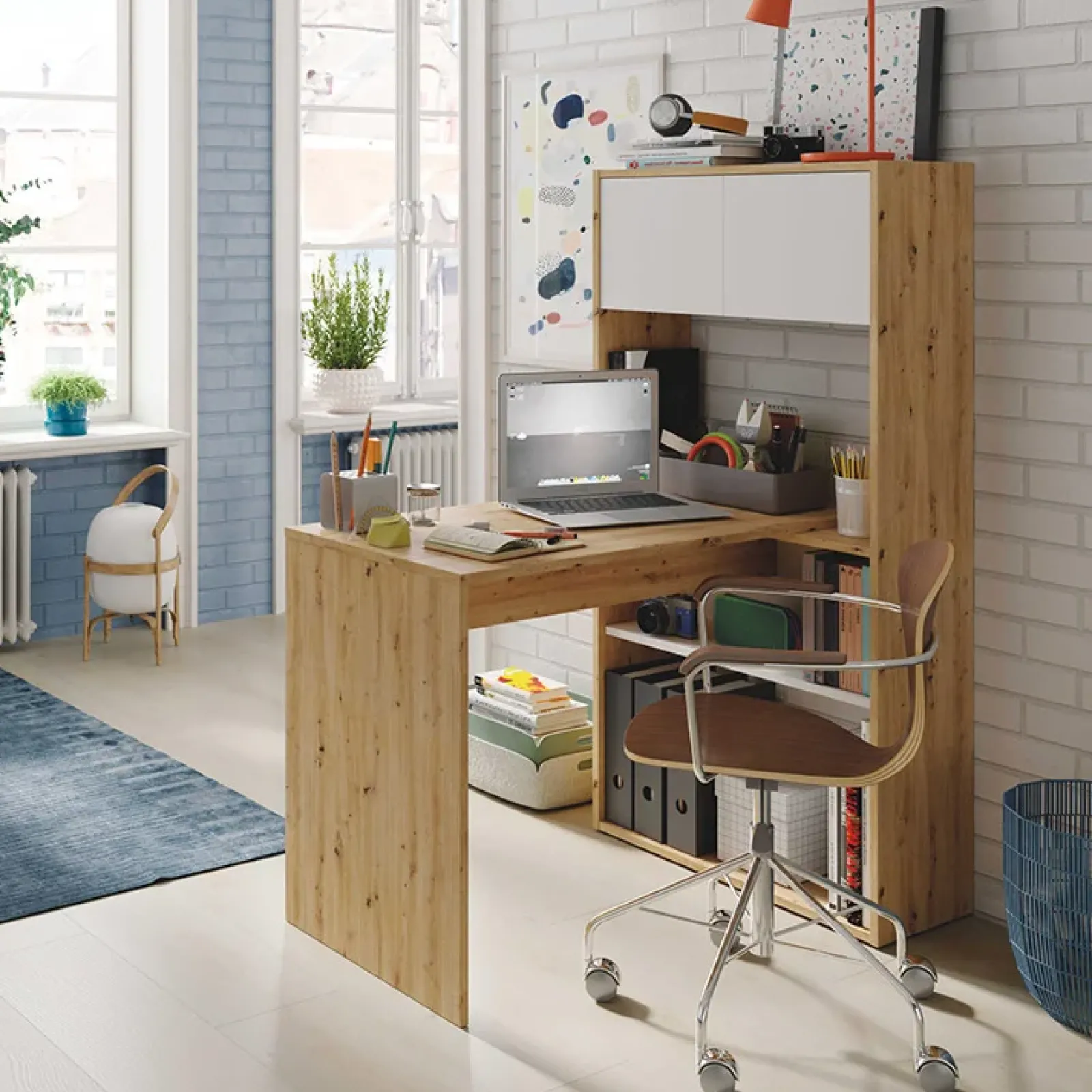 Garnero Arredamenti Scrivanie Per Ragazzi|Scrivanie Ufficio-Scrivania ufficio moderna reversibile rovere bianco artico Grom