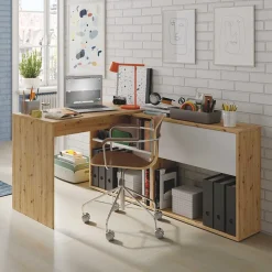 Garnero Arredamenti Scrivanie Per Ragazzi|Scrivanie Ufficio-Scrivania ufficio moderna reversibile rovere bianco artico Grom