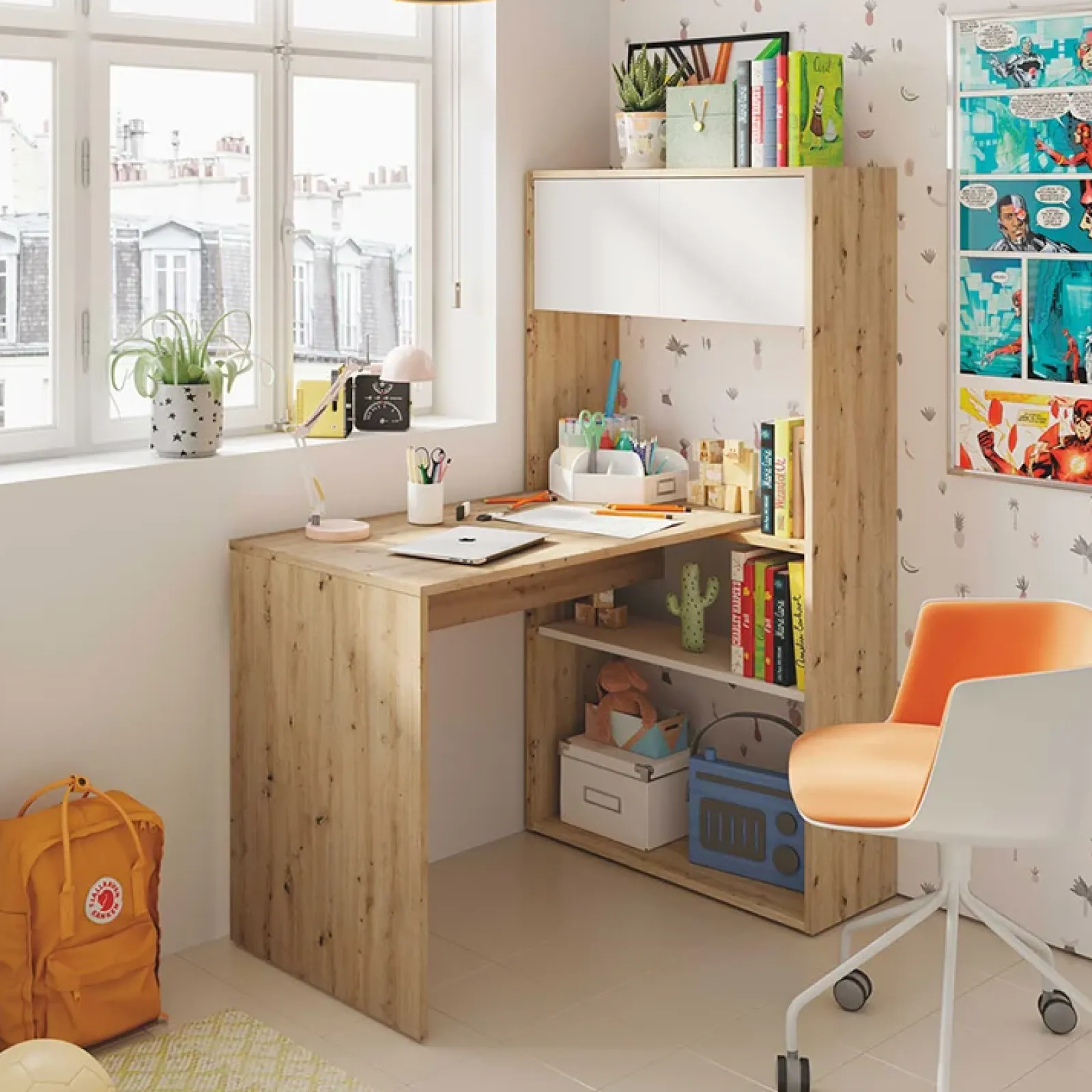 Garnero Arredamenti Scrivanie Per Ragazzi|Scrivanie Ufficio-Scrivania ufficio moderna reversibile rovere bianco artico Grom