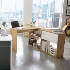 Garnero Arredamenti Scrivanie Per Ragazzi|Scrivanie Ufficio-Scrivania ufficio moderna reversibile rovere bianco artico Grom