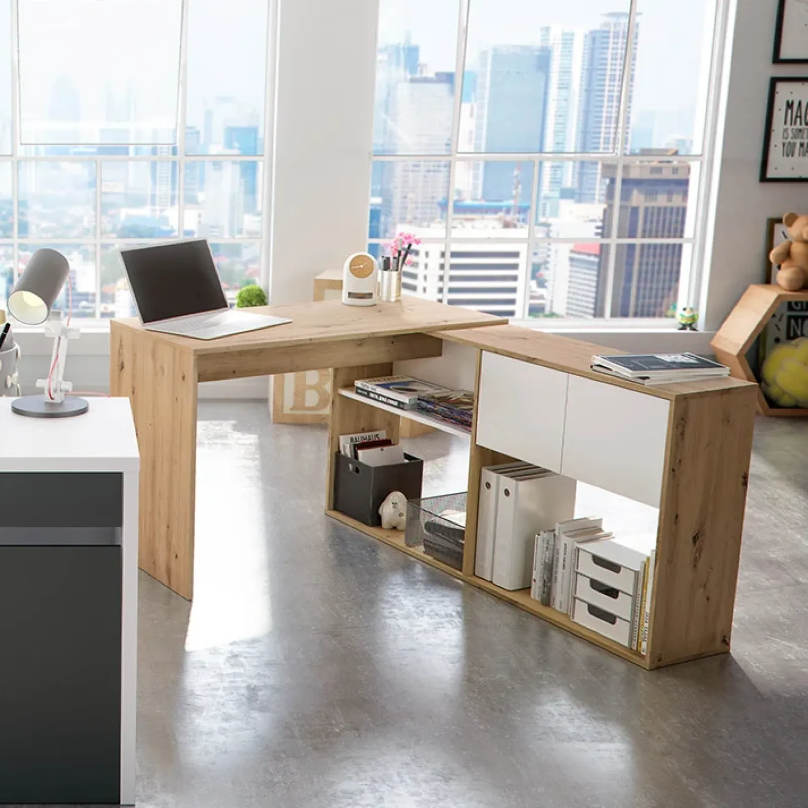 Garnero Arredamenti Scrivanie Per Ragazzi|Scrivanie Ufficio-Scrivania ufficio moderna reversibile rovere bianco artico Grom