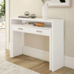 Garnero Arredamenti Scrivanie Per Ragazzi|Scrivanie Ufficio-Scrivania ufficio salvaspazio moderna 37/71cm bianco opaco Eva