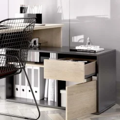 Garnero Arredamenti Scrivanie Per Ragazzi|Scrivanie Ufficio-Scrivania ufficio salvaspazio 230x51cm rovere grafite Teddy Rovere - Grafite