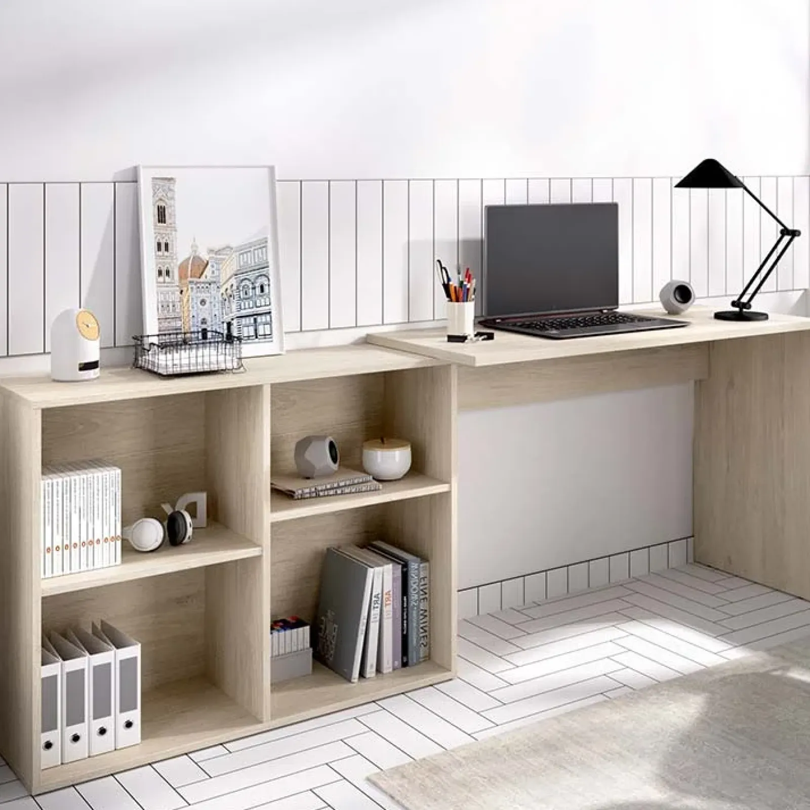 Garnero Arredamenti Scrivanie Per Ragazzi|Scrivanie Ufficio-Scrivania ufficio salvaspazio moderna 193x50cm rovere Sunny