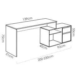 Garnero Arredamenti Scrivanie Per Ragazzi|Scrivanie Ufficio-Scrivania ufficio salvaspazio 230x51cm rovere bianco lucido Teddy Rovere - Bianco Lucido