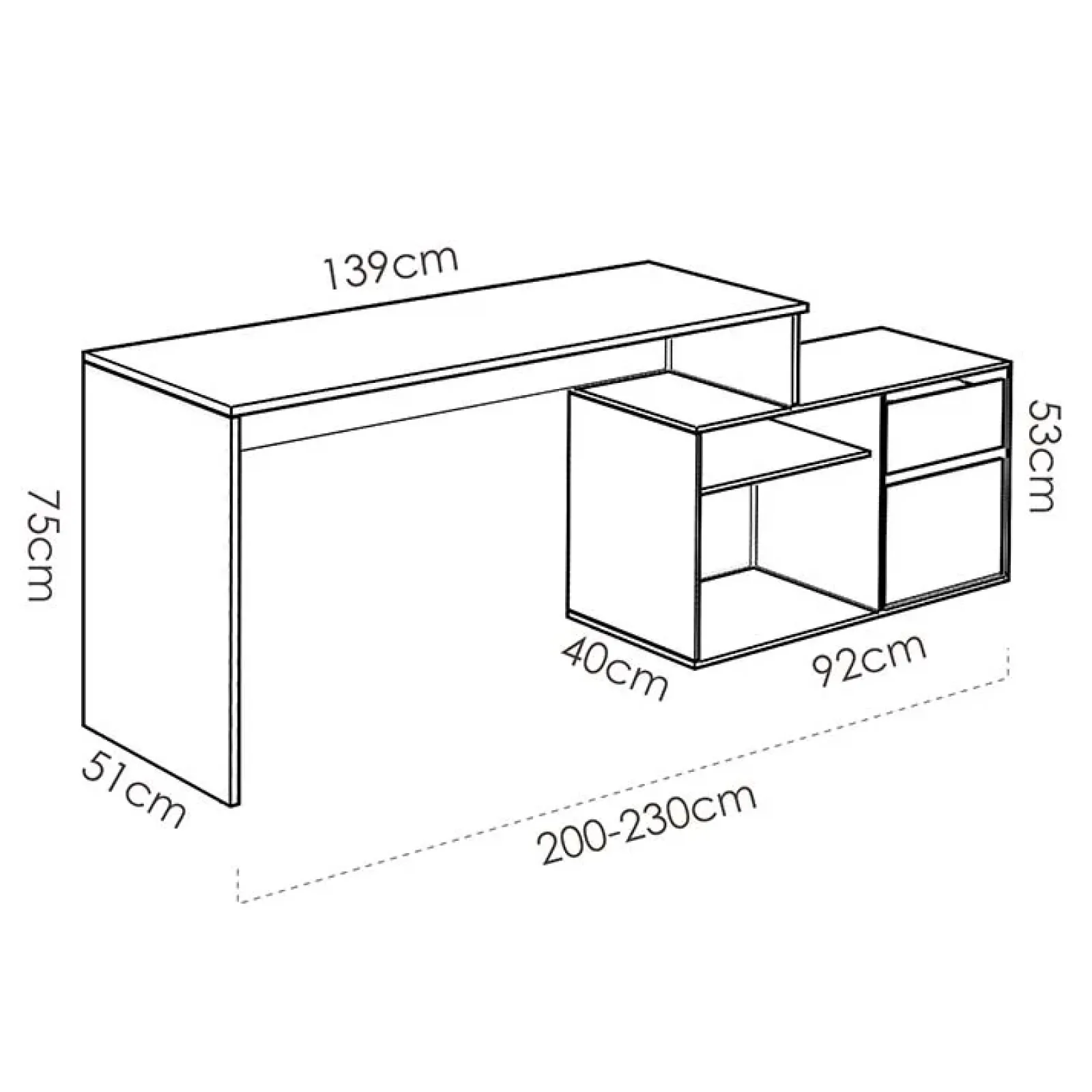 Garnero Arredamenti Scrivanie Per Ragazzi|Scrivanie Ufficio-Scrivania ufficio salvaspazio 230x51cm rovere bianco lucido Teddy Rovere - Bianco Lucido