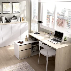 Garnero Arredamenti Scrivanie Per Ragazzi|Scrivanie Ufficio-Scrivania ufficio salvaspazio 230x51cm rovere bianco lucido Teddy Rovere - Bianco Lucido