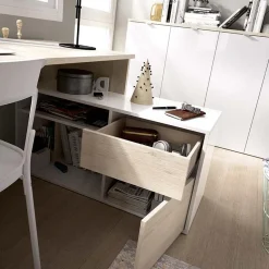 Garnero Arredamenti Scrivanie Per Ragazzi|Scrivanie Ufficio-Scrivania ufficio salvaspazio 230x51cm rovere bianco lucido Teddy Rovere - Bianco Lucido