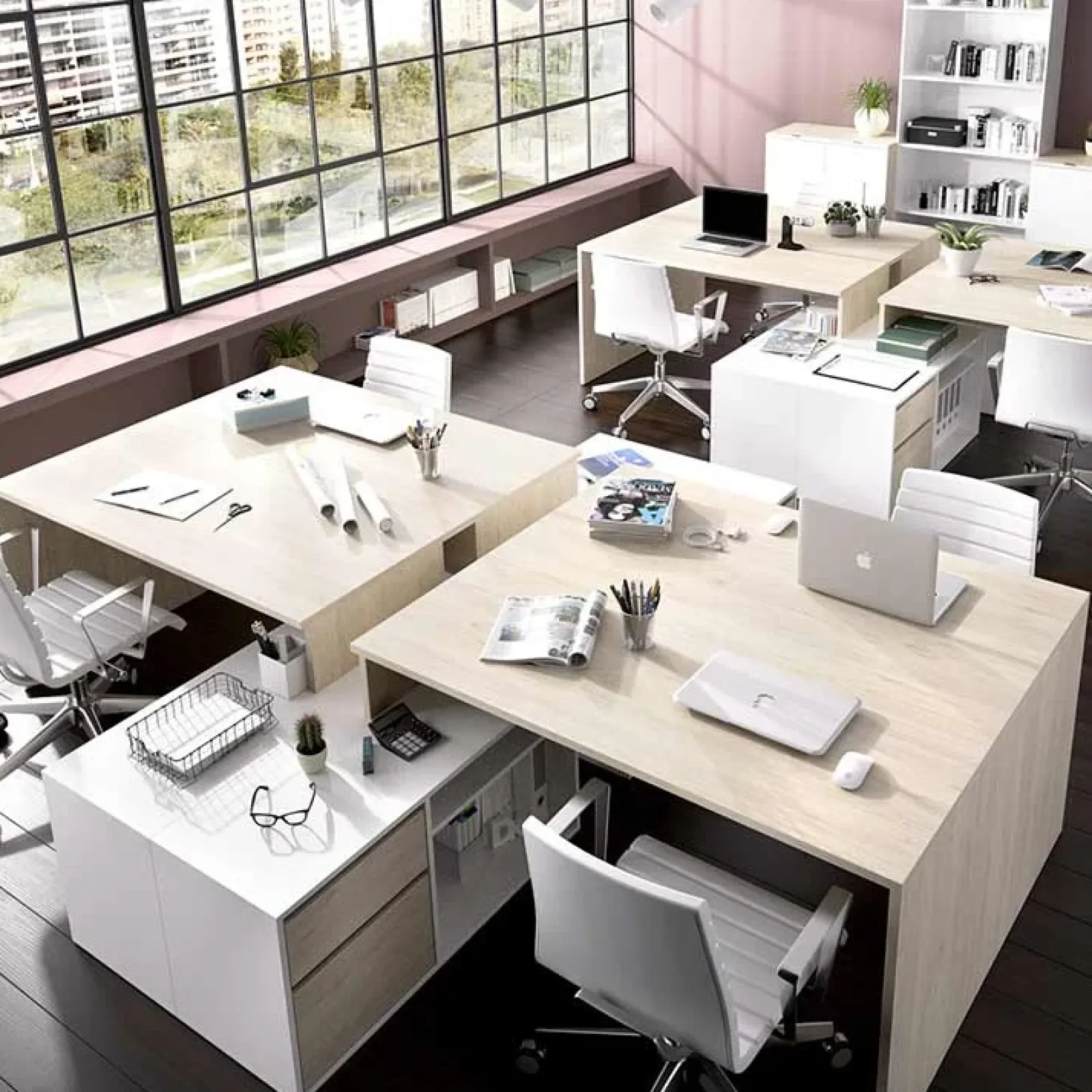 Garnero Arredamenti Scrivanie Per Ragazzi|Scrivanie Ufficio-Scrivania ufficio salvaspazio 230x51cm rovere bianco lucido Teddy Rovere - Bianco Lucido