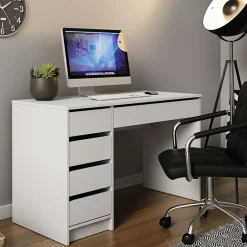 Garnero Arredamenti Scrivanie Per Ragazzi|Scrivanie Ufficio-Scrivania ufficio 120x75cm 5 cassetti Blackpool Bianco Opaco