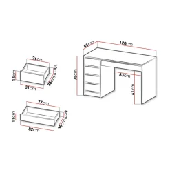 Garnero Arredamenti Scrivanie Per Ragazzi|Scrivanie Ufficio-Scrivania ufficio 120x75cm 5 cassetti Blackpool Rovere