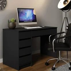 Garnero Arredamenti Scrivanie Per Ragazzi|Scrivanie Ufficio-Scrivania ufficio 120x75cm 5 cassetti nero Blackpool Nero Opaco