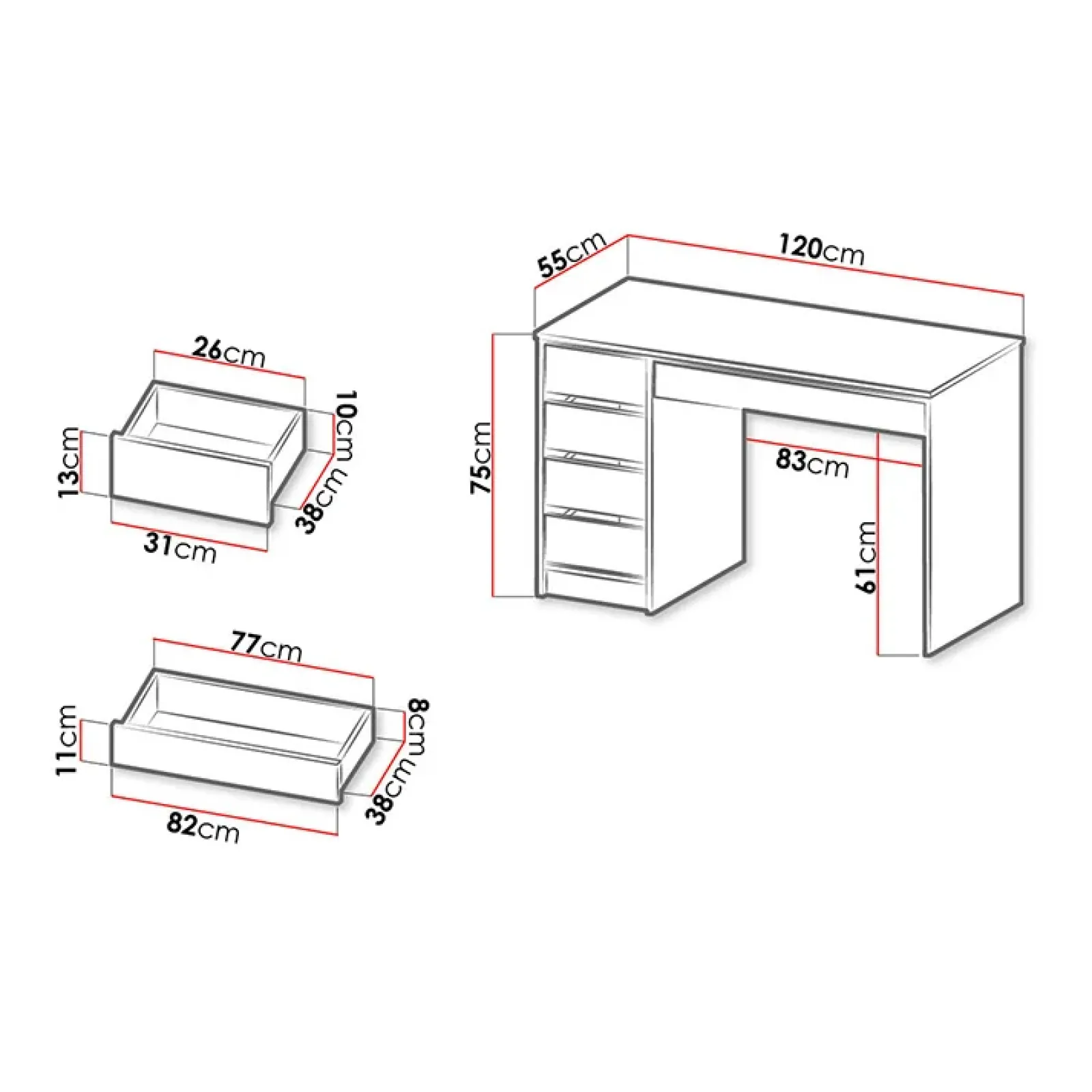 Garnero Arredamenti Scrivanie Per Ragazzi|Scrivanie Ufficio-Scrivania ufficio 120x75cm 5 cassetti nero Blackpool Nero Opaco
