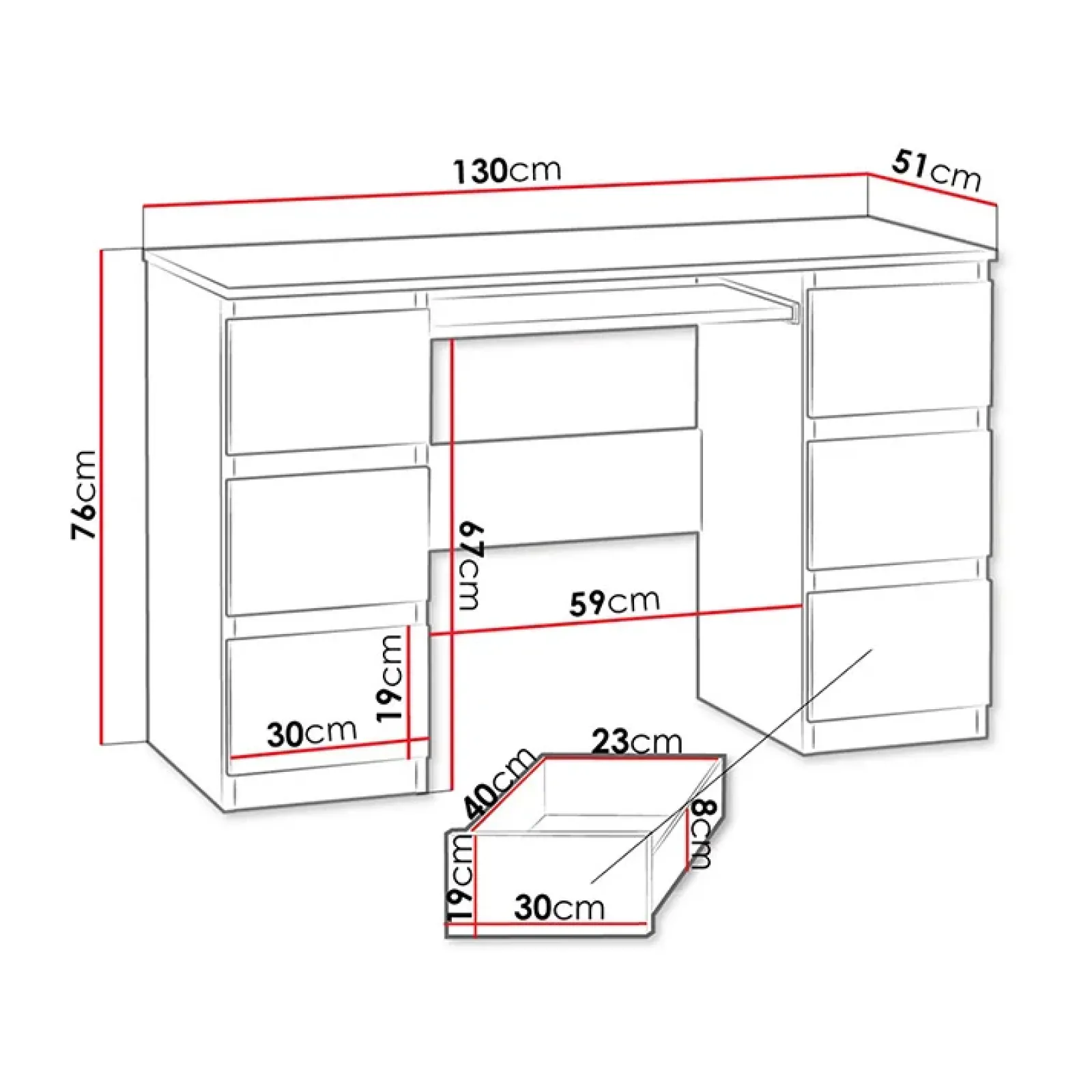 Garnero Arredamenti Scrivanie Per Ragazzi|Scrivanie Ufficio-Scrivania ufficio 130x76cm 6 cassetti bianco Salford